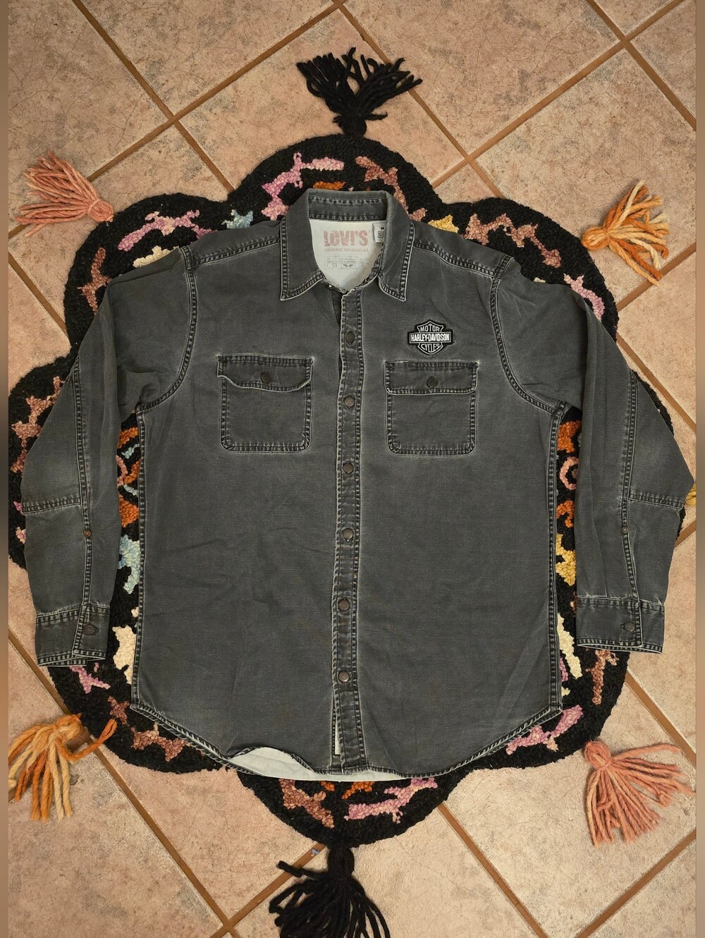 🔥🔥Levi's Men's Faded Black Button-Up Denim Harley Davidson Shirt🔥🔥Size M